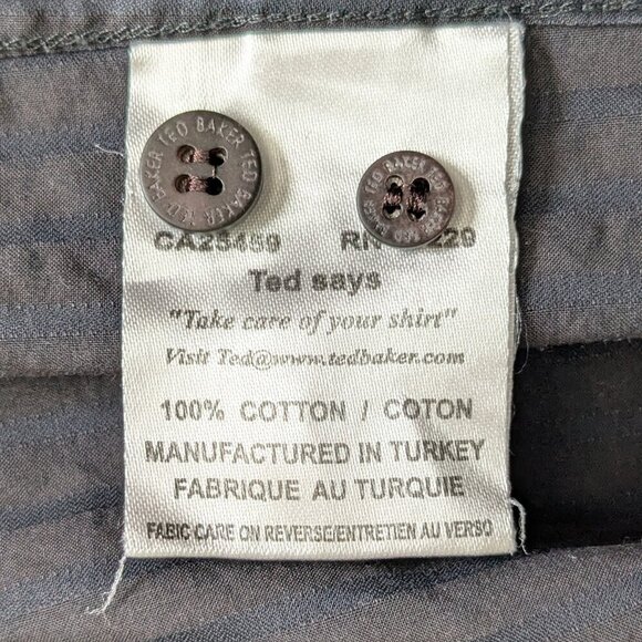 Ted Baker Shirt Men's Size 4 Dark Gray Button-up Kohl Stripes Long Sleeve Large - Picture 8 of 12